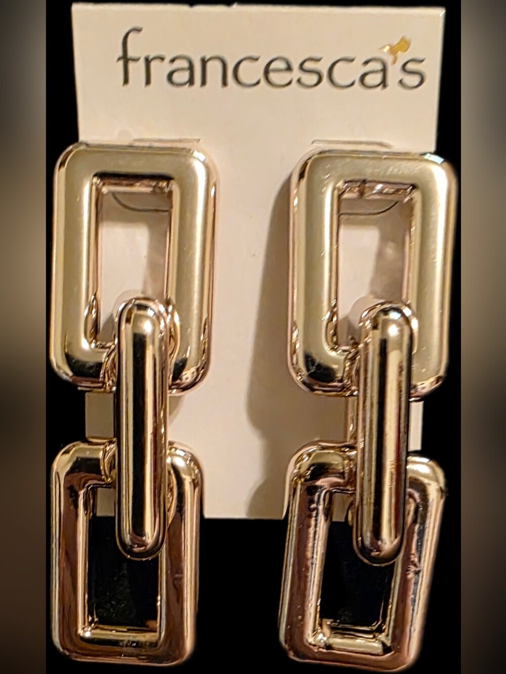 Silvertone Linked Rectangle Drop Earrings